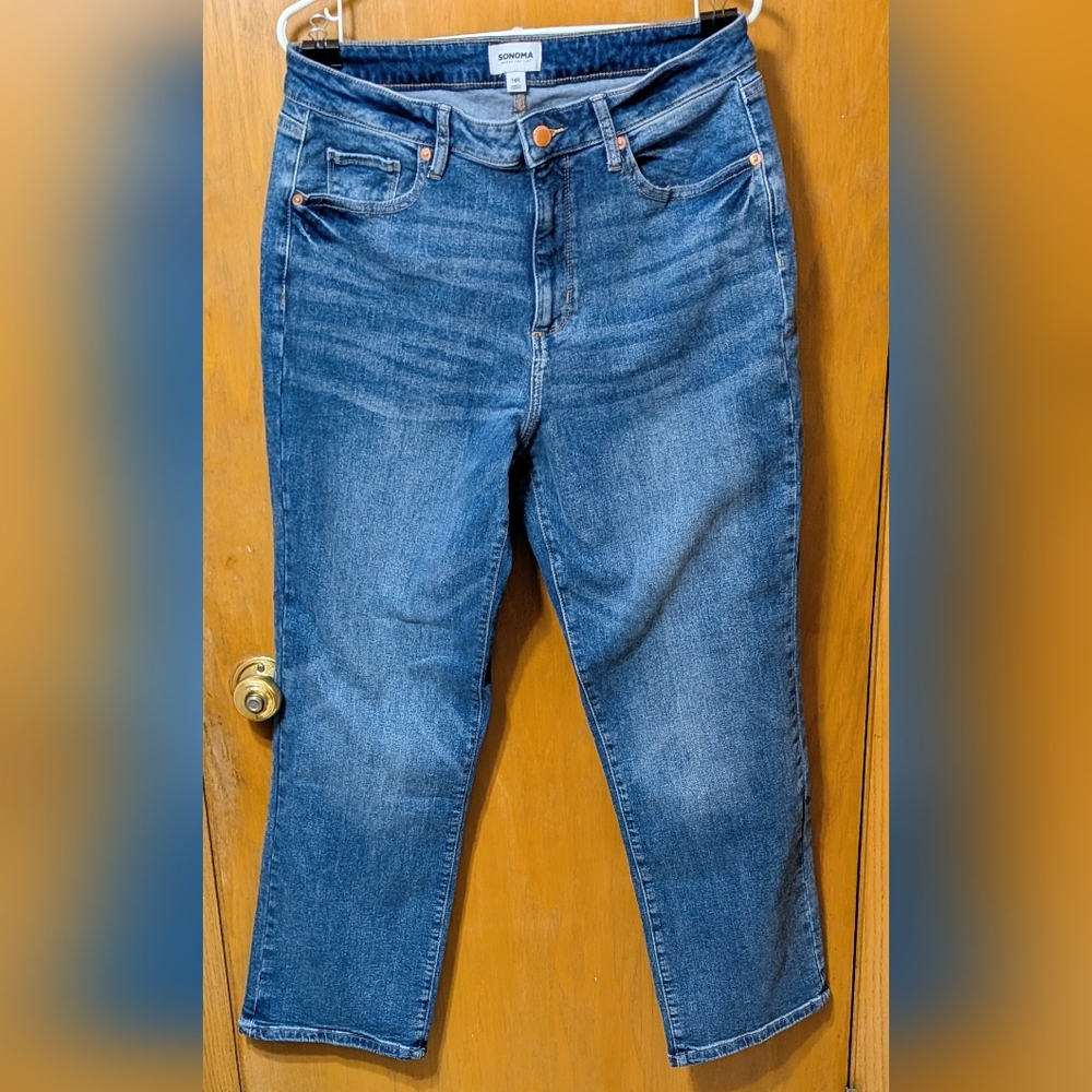 Sonoma Denim Blue Jeans Light Wash High Rise Straight Leg Size 14R 99% Cotton - Picture 2 of 9